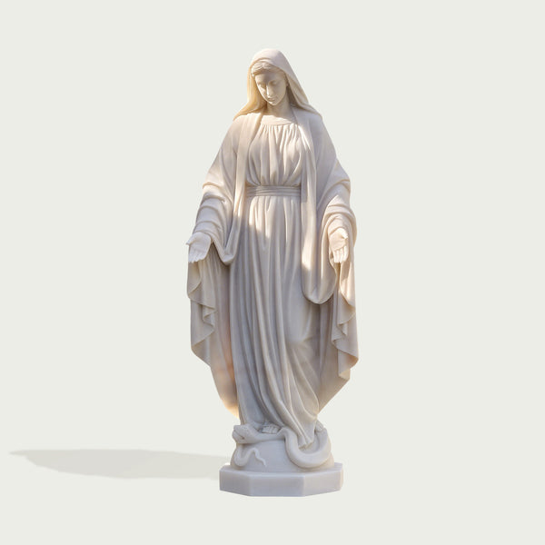 Our Lady Of Grace Virgin Mary Marble Statue on a white background