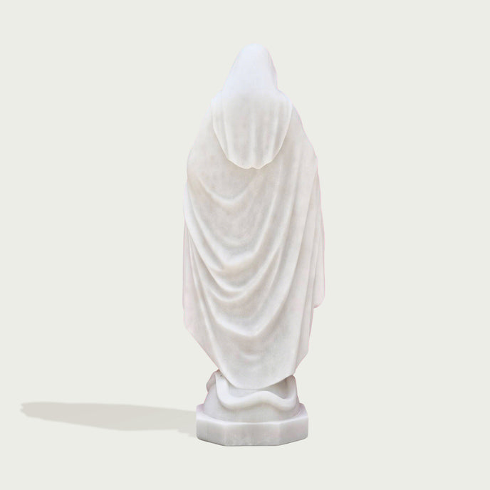 Our Lady Of Grace Virgin Mary Marble Statue on a white background
