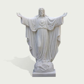 Serene Marble Sacred Heart Jesus Statue on a white background