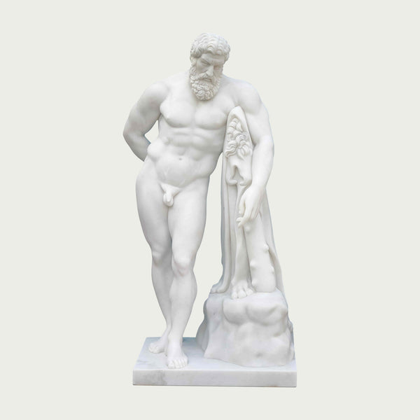 Classic farnese hercules marble statue replica  on a light gray background