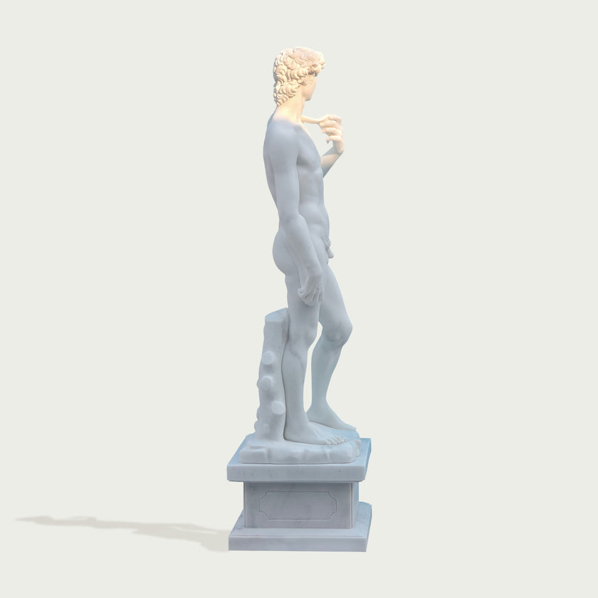 Classic Michelangelo's David Marble Statue Replica on a light gray background