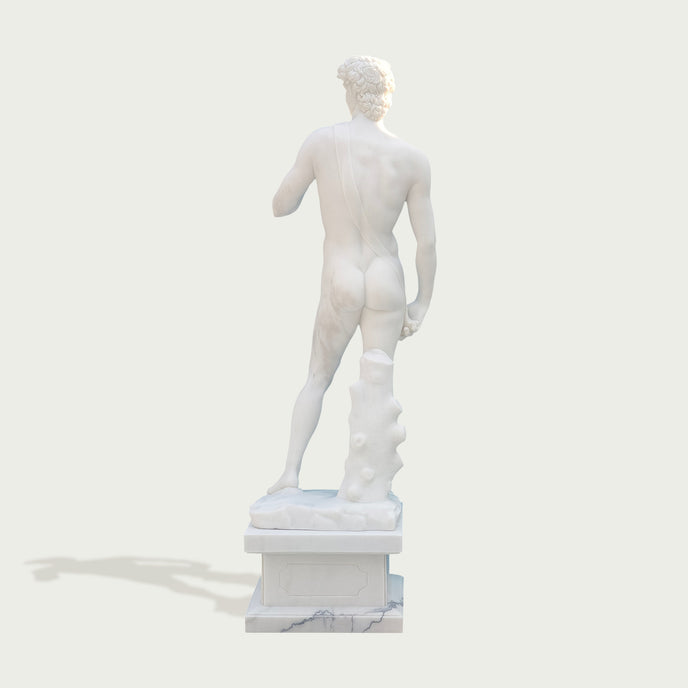 Classic Michelangelo's David Marble Statue Replica on a light gray background