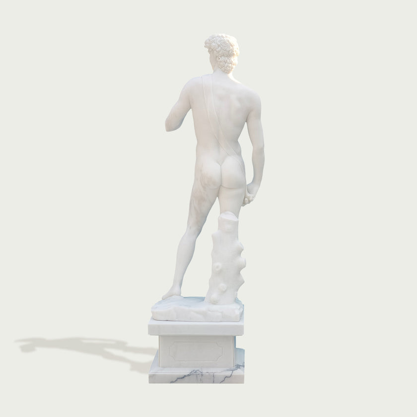 Classic Michelangelo's David Marble Statue Replica on a light gray background