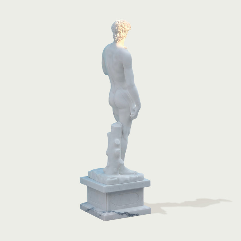 Classic Michelangelo's David Marble Statue Replica on a light gray background