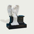 Peaceful Guardian Angel Marble Statue Monument on a pedestal against a light gray background