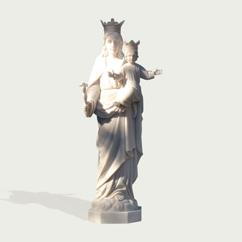 Blessed Virgin Mary And Christ Child Marble Statue on a white background
