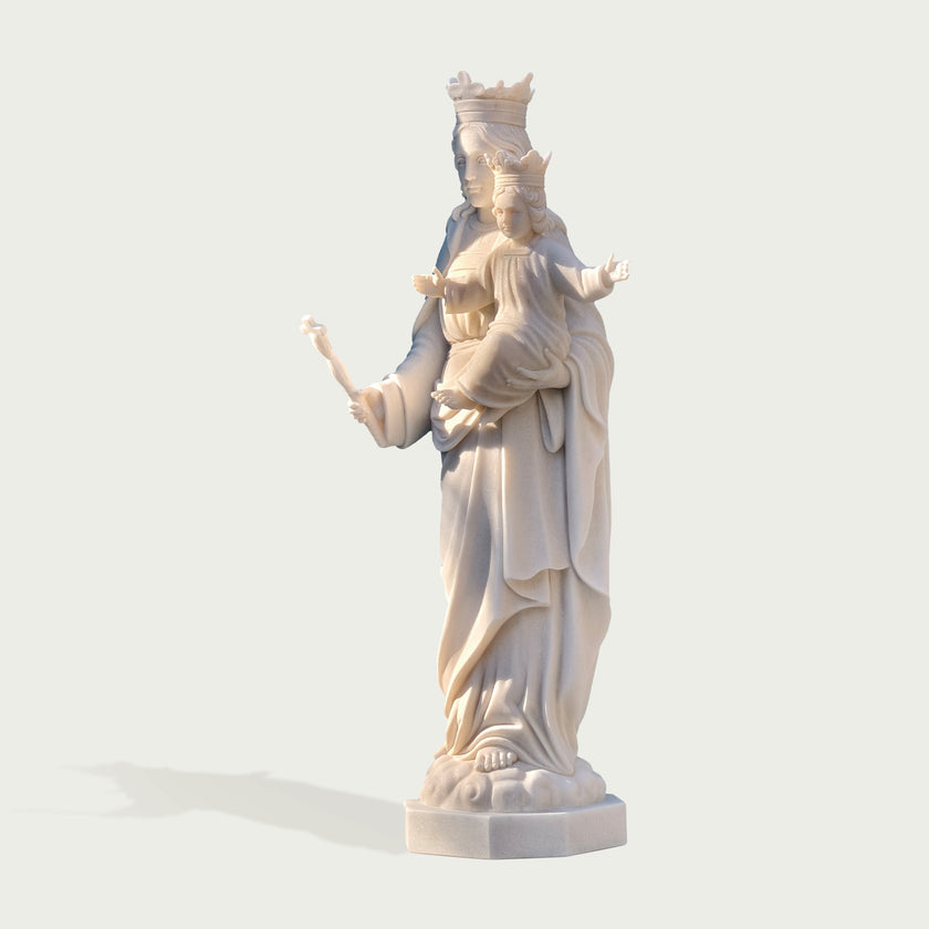 Blessed Virgin Mary And Christ Child Marble Statue on a white background
