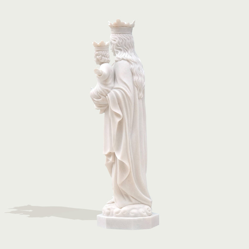 Blessed Virgin Mary And Christ Child Marble Statue on a white background