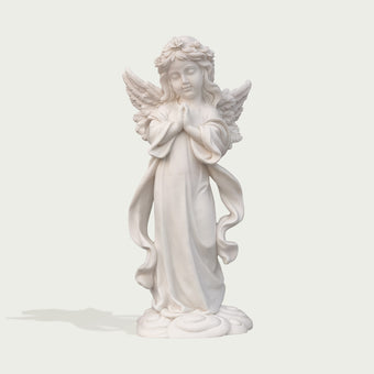 Standing Praying Child Angel Marble Statue on a light gray background