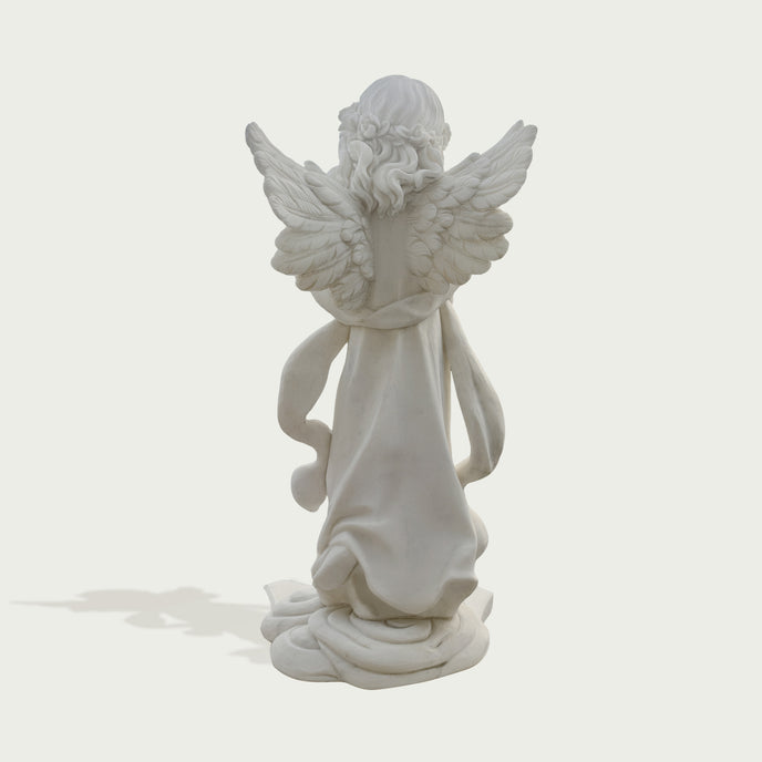 Standing Praying Child Angel Marble Statue on a light gray background