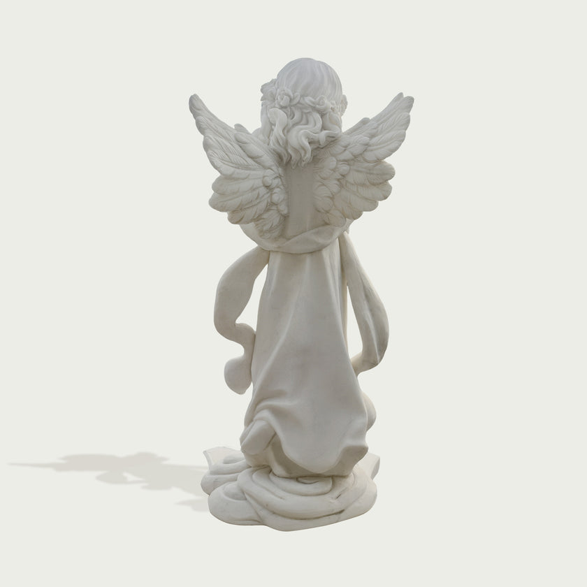 Standing Praying Child Angel Marble Statue on a light gray background