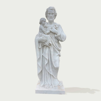 Sacred Saint Joseph And Child Marble Statue on a white background