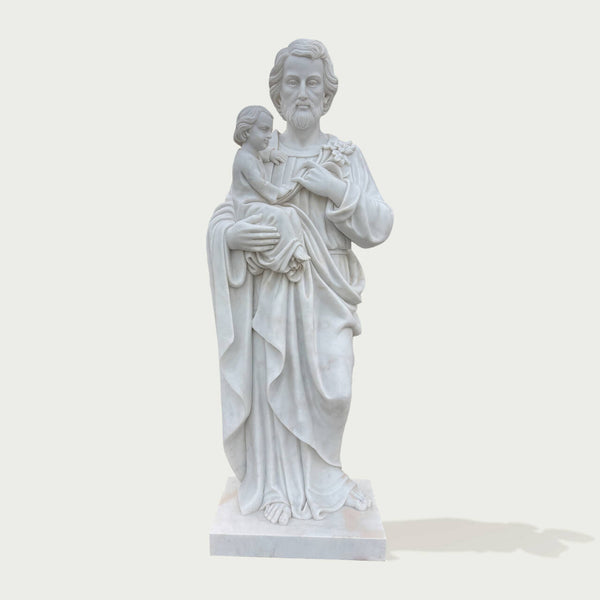 Sacred Saint Joseph And Child Marble Statue on a white background