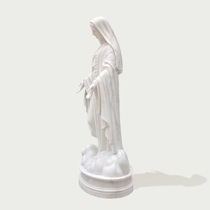 Mother Mary Our Lady Of Grace Marble Statue on a white background