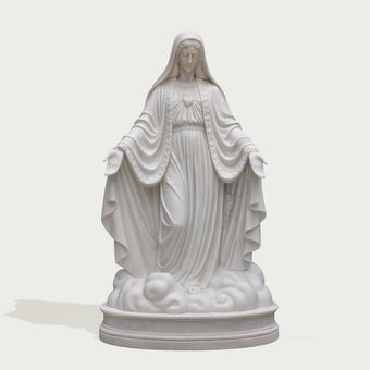Mother Mary Our Lady Of Grace Marble Statue on a white background