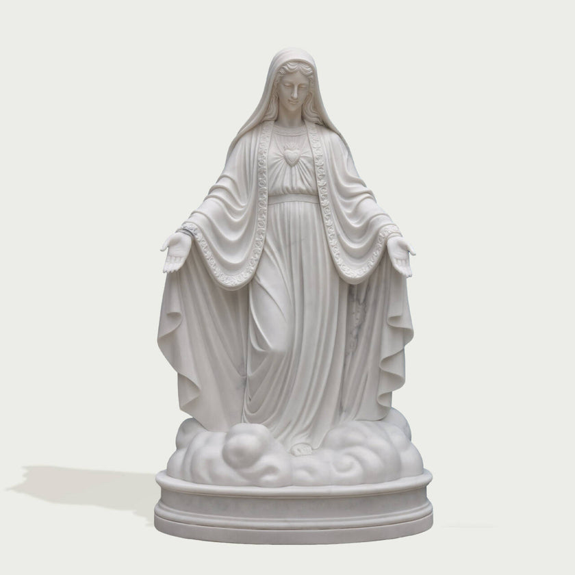 Mother Mary Our Lady Of Grace Marble Statue on a white background