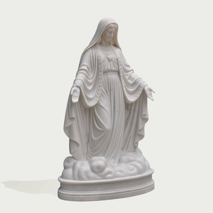 Mother Mary Our Lady Of Grace Marble Statue on a white background