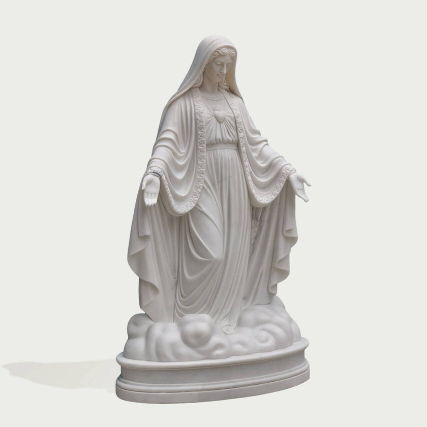 Mother Mary Our Lady Of Grace Marble Statue on a white background
