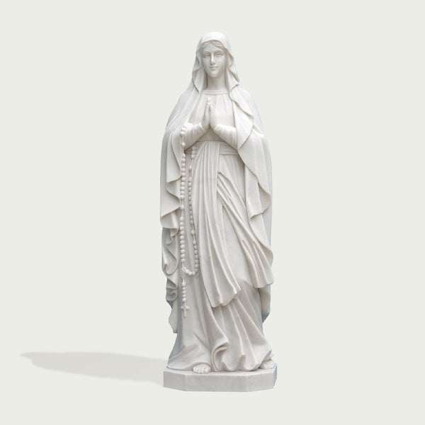 Graceful Our Lady of the Rosary Marble Statue  on a white background