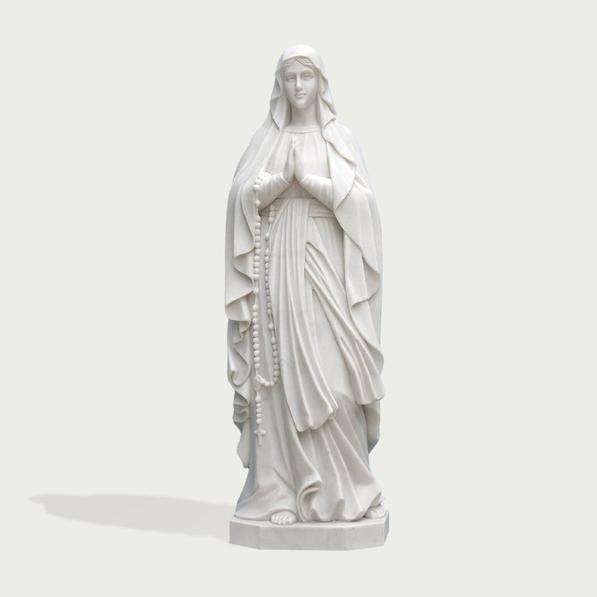 Graceful Our Lady of the Rosary Marble Statue  on a white background