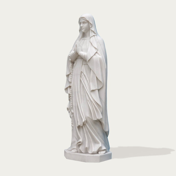Graceful Our Lady of the Rosary Marble Statue  on a white background