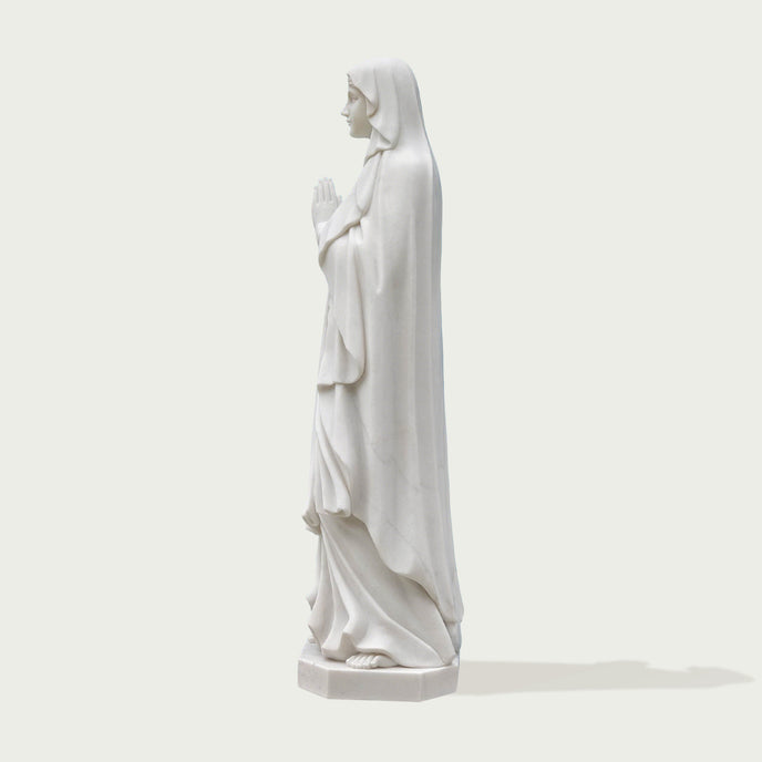 Graceful Our Lady of the Rosary Marble Statue  on a white background
