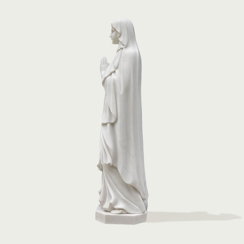 Graceful Our Lady of the Rosary Marble Statue  on a white background