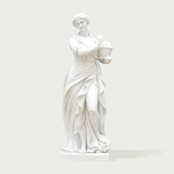 Classic Four Seasons Flora Marble Statue With Flower Basket on a white background.