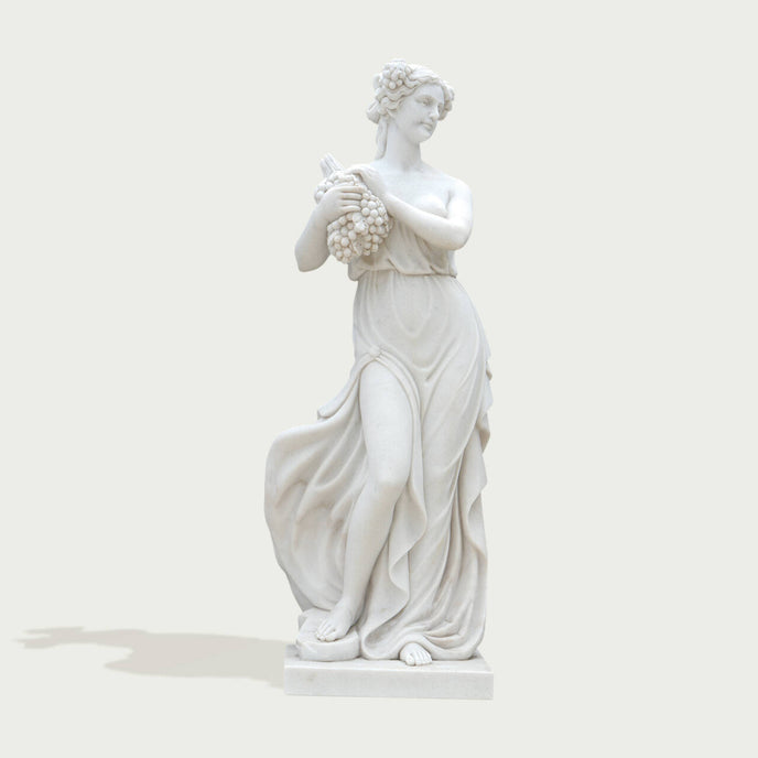 Elegant Autumnal Harvest Marble Statue With Grapes on a white background