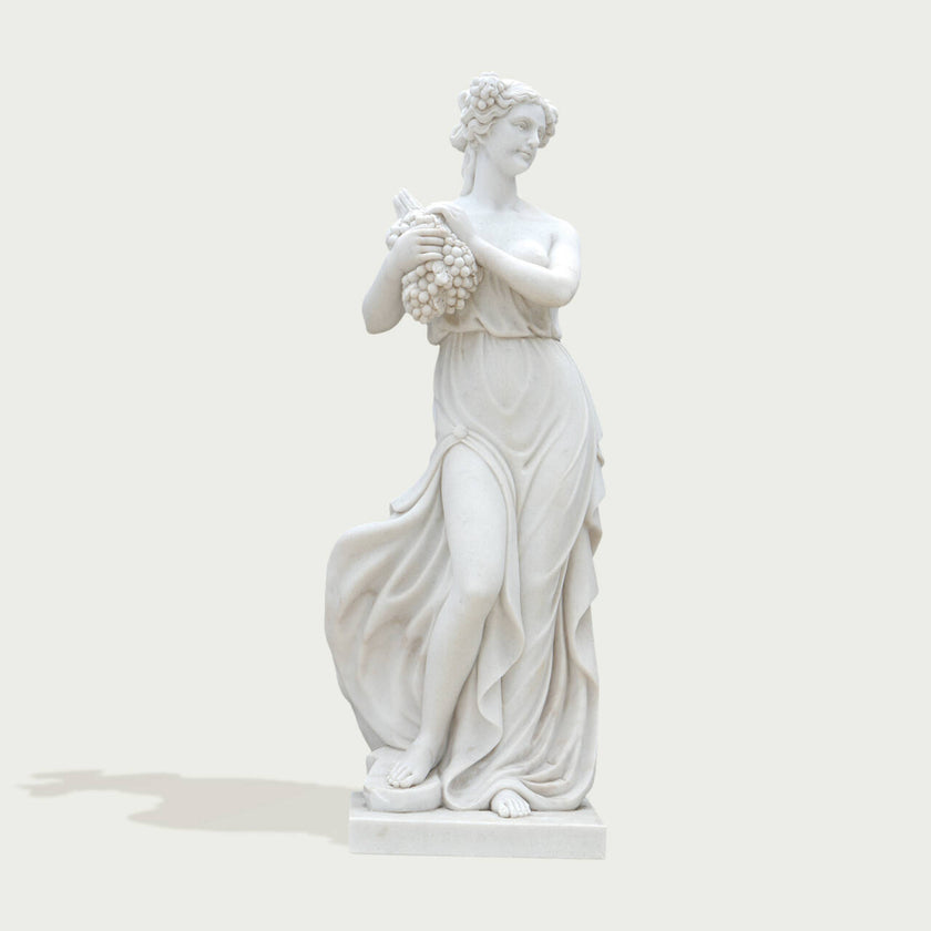 Elegant Autumnal Harvest Marble Statue With Grapes on a white background