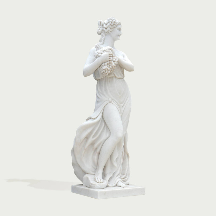 Elegant Autumnal Harvest Marble Statue With Grapes on a white background