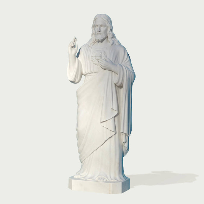 Monumental Sacred Heart of Jesus Marble Statue on a white background