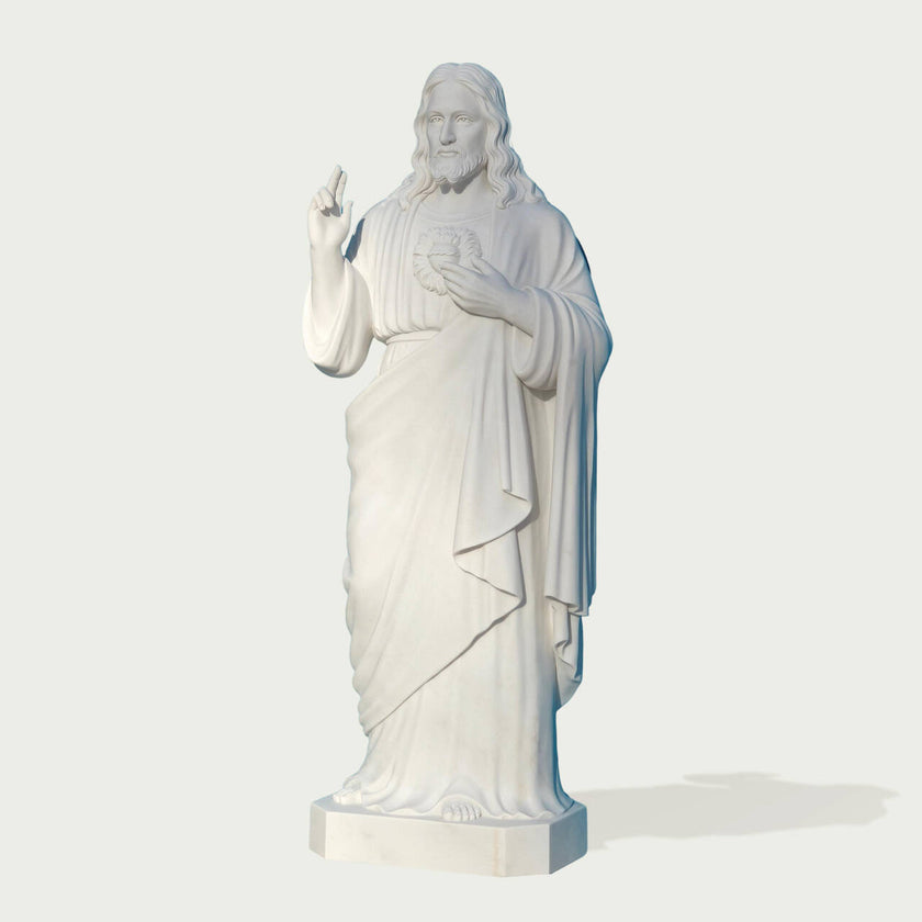 Monumental Sacred Heart of Jesus Marble Statue on a white background