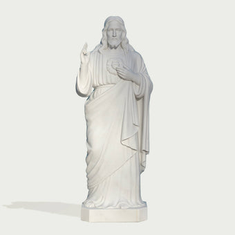 Monumental Sacred Heart of Jesus Marble Statue on a white background