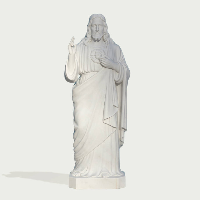 Monumental Sacred Heart of Jesus Marble Statue on a white background