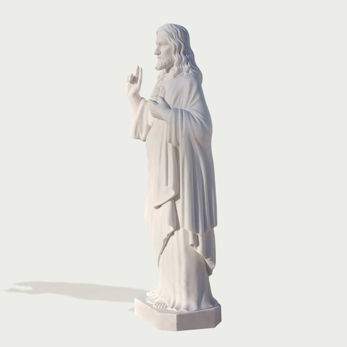 Monumental Sacred Heart of Jesus Marble Statue on a white background