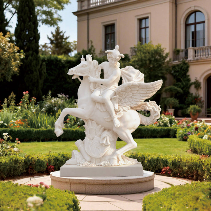 Famous Marble Sculpture of Mythological Pegasus  in a Luxury Courtyards