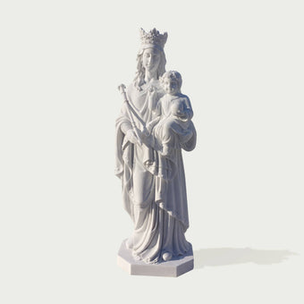 Serene Virgin Mary and Child Marble Sculpture   on a white background