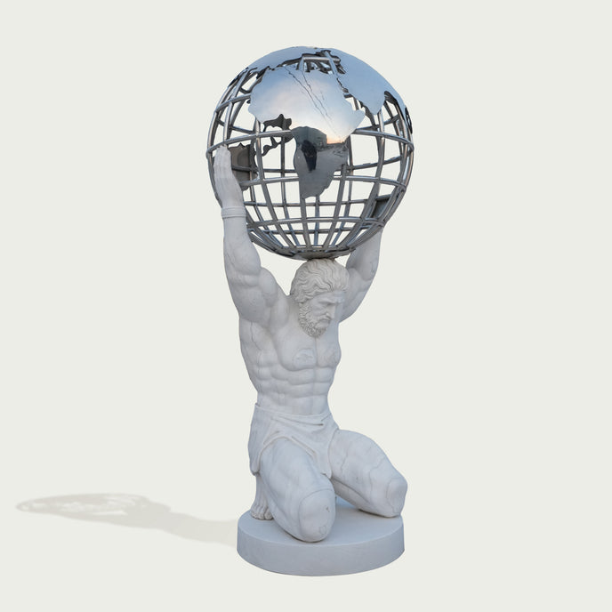 Majestic Atlas Holding Globe Marble Statue
