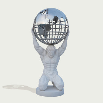 Majestic Atlas Holding Globe Marble Statue on a white background