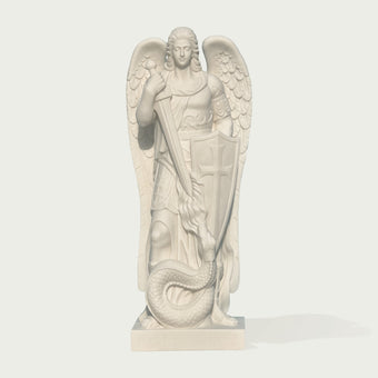Commanding St. Michael the Archangel Marble Statue on a white background.