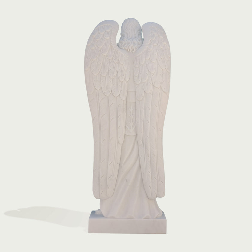 Commanding St. Michael the Archangel Marble Statue on a white background.