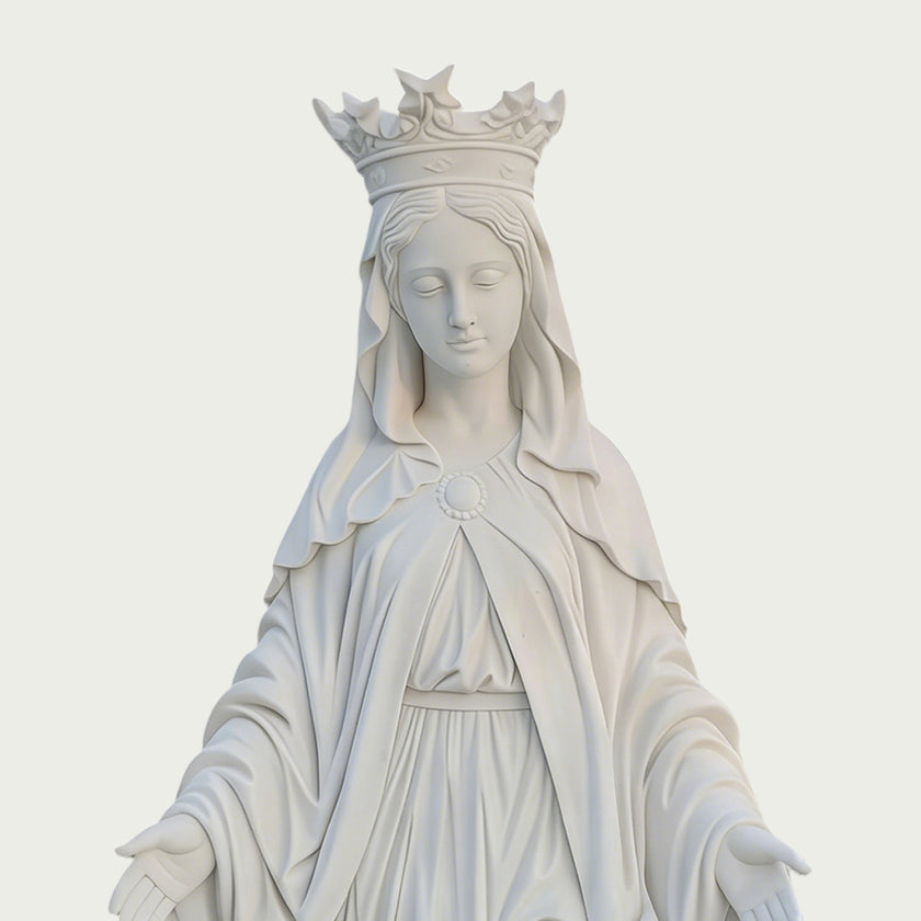 INFINITY Crowned Our Lady of Grace White Marble Statue for Modern Luxury Courtyards IM-036