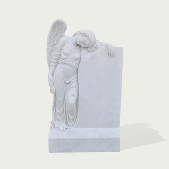 INFINITY Large Natural White Marble Weeping Angel Memorial Sculpture IM-038