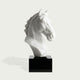 Modern Geometric Natural White Marble Horse Head Sculpture on a white background