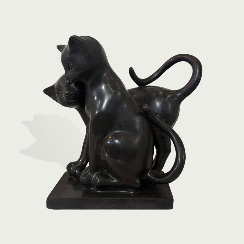 Modern Black Natural Marble Cats Statue on a white background