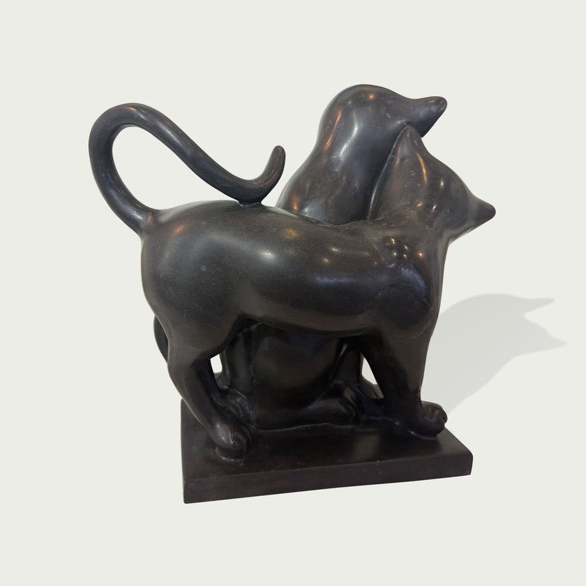 Modern Black Natural Marble Cats Statue on a white background