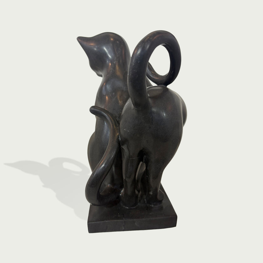 Modern Black Natural Marble Cats Statue on a white background