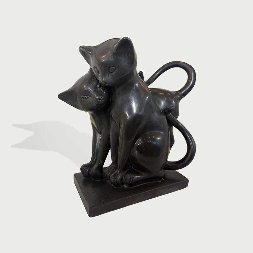 Modern Black Natural Marble Cats Statue on a white background
