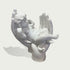 Sleeping Angel In Hands Natural Marble Statue on a hand against a light gray background